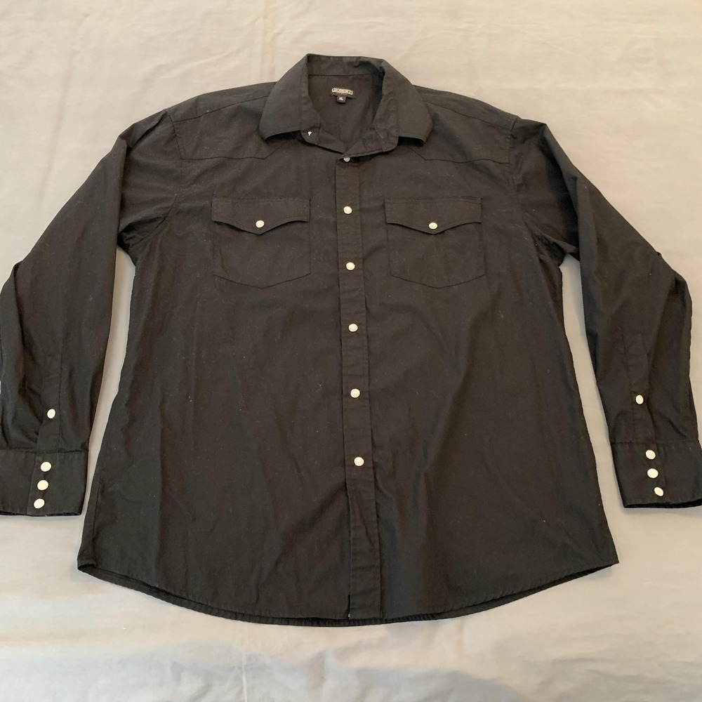 Gioberti Western Shirt Mens XL Black Solid Pearl Snap Long Sleeve Rodeo Casual